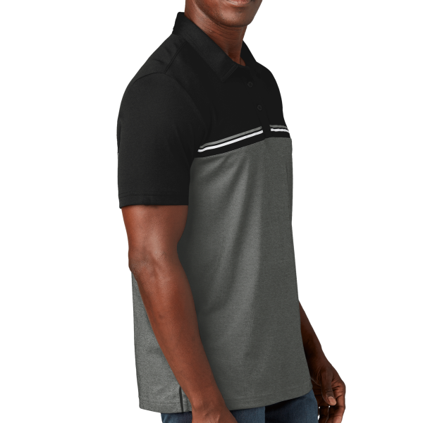 Travis Mathew Sunset Blocked Polo, Black / Dark Grey Heather, Right Sleeve view