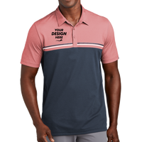 Travis Mathew Sunset Blocked Polo, Cardinal Heather / Blue Nights, Front view, Mockup