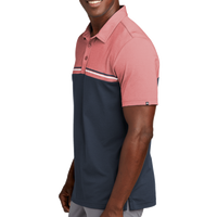 Travis Mathew Sunset Blocked Polo, Cardinal Heather / Blue Nights, Left Sleeve view