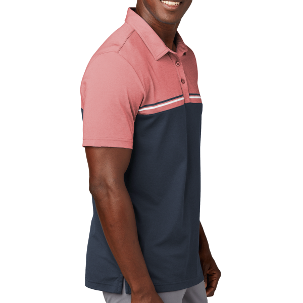 Travis Mathew Sunset Blocked Polo, Cardinal Heather / Blue Nights, Right Sleeve view