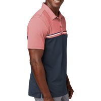 Travis Mathew Sunset Blocked Polo, Cardinal Heather / Blue Nights, Right Sleeve view