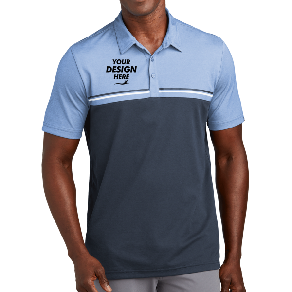 Travis Mathew Sunset Blocked Polo, Riviera Heather / Blue Nights, Front view, Mockup