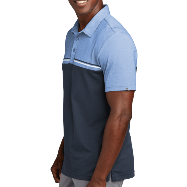 Travis Mathew Sunset Blocked Polo, Riviera Heather / Blue Nights, Left Sleeve view
