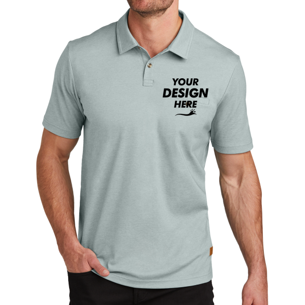 Travis Mathew Sunsetters Pocket Polo, Balsam Green Heather, Front view, Mockup
