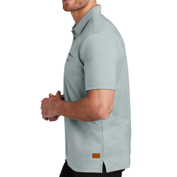 Travis Mathew Sunsetters Pocket Polo, Balsam Green Heather, Left Sleeve view