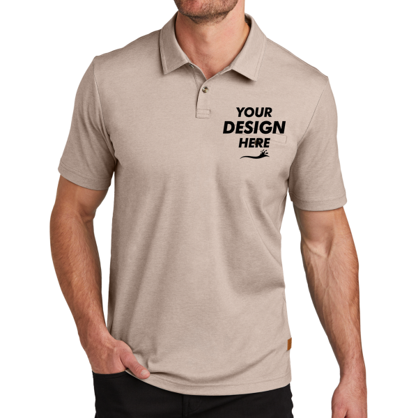 Travis Mathew Sunsetters Pocket Polo, Portabella Heather, Front view, Mockup