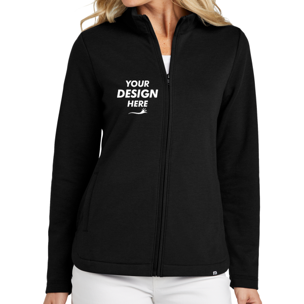Travis Mathew Women's Coveside Full Zip, Black, Front view, Mockup
