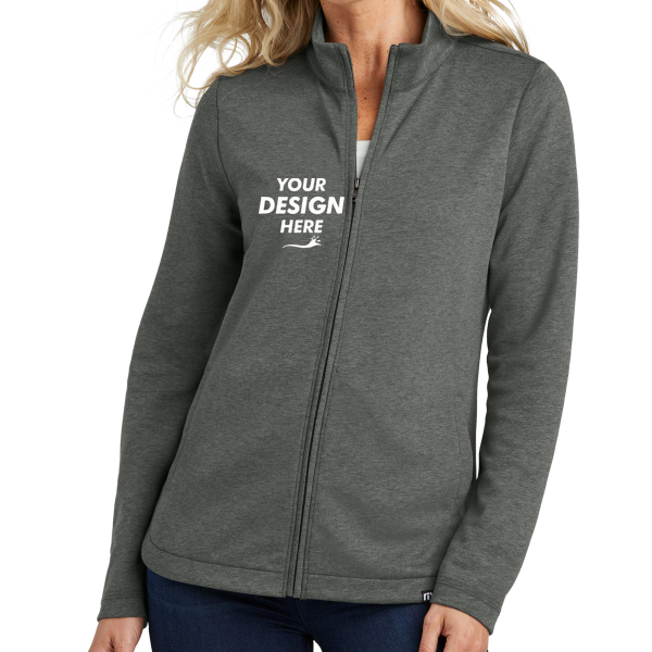 Travis Mathew Women's Coveside Full Zip, Dark Grey Heather, Front view, Mockup