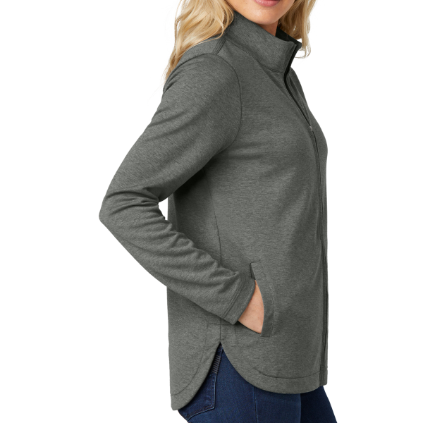 Travis Mathew Women's Coveside Full Zip, Dark Grey Heather, Right Sleeve view