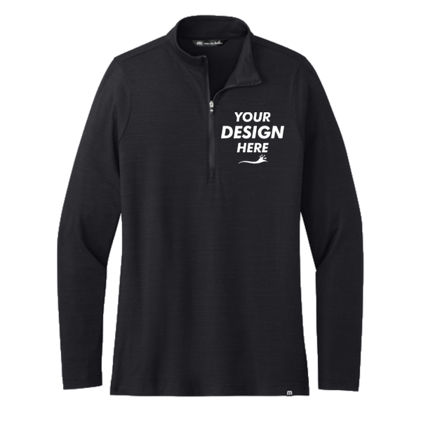 Travis Mathew Women's Crestview 1/4 Zip, Black, Front view, Mockup