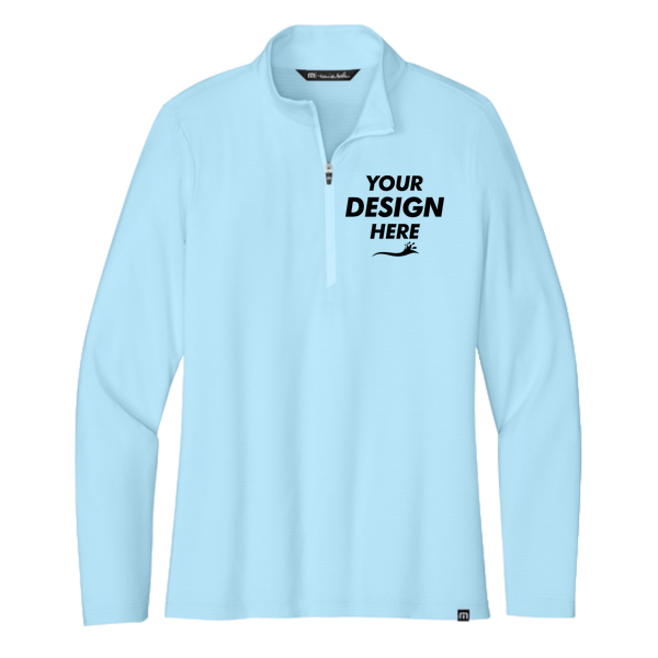 Travis Mathew Women's Crestview 1/4 Zip, Dream Blue, Front view, Mockup