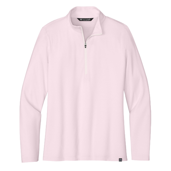Travis Mathew Women's Crestview 1/4 Zip, Stone Pink, Front view