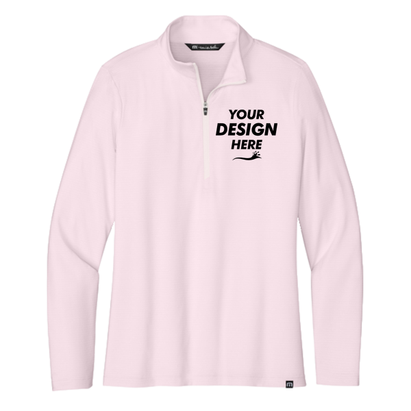 Travis Mathew Women's Crestview 1/4 Zip, Stone Pink, Front view, Mockup