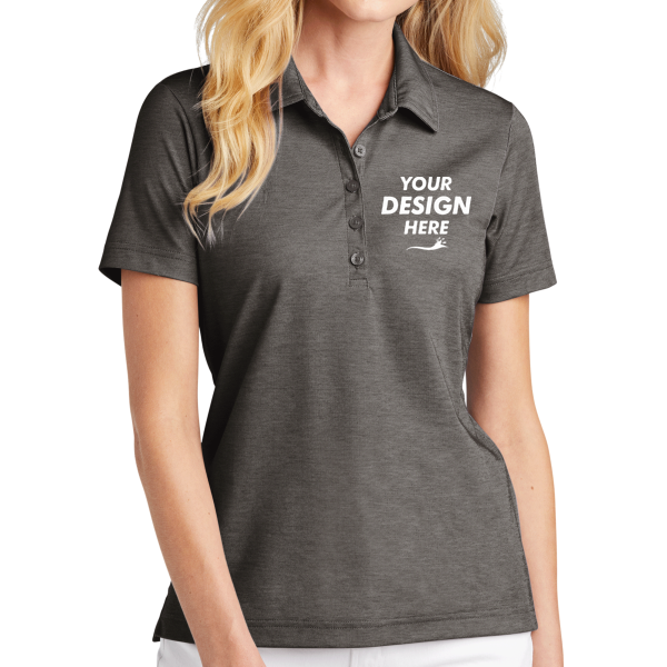 Travis Mathew Women's Oceanside Heather Polo, Black Heather, Front view, Mockup