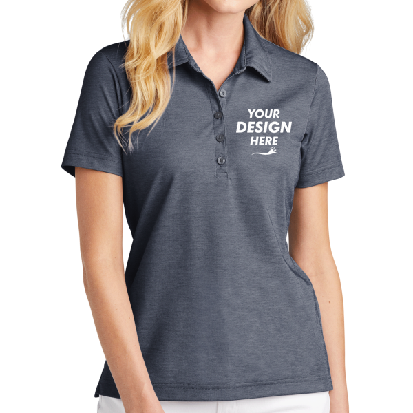 Travis Mathew Women's Oceanside Heather Polo, Blue Nights Heather, Front view, Mockup