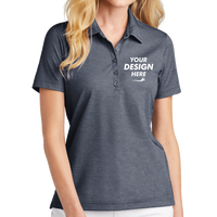 Travis Mathew Women's Oceanside Heather Polo, Blue Nights Heather, Front view, Mockup