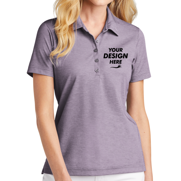Travis Mathew Women's Oceanside Heather Polo, Purple Sage Heather, Front view, Mockup