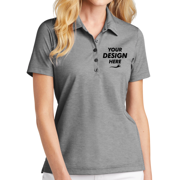 Travis Mathew Women's Oceanside Heather Polo, Quiet Shade Grey Heather, Front view, Mockup