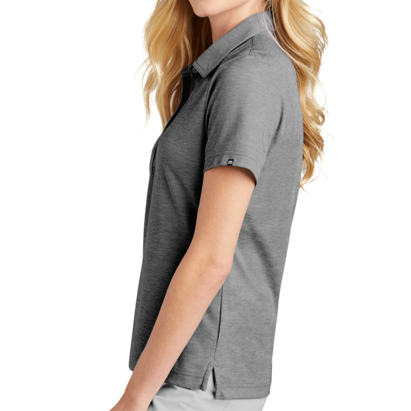 Travis Mathew Women's Oceanside Heather Polo, Quiet Shade Grey Heather, Left Sleeve view