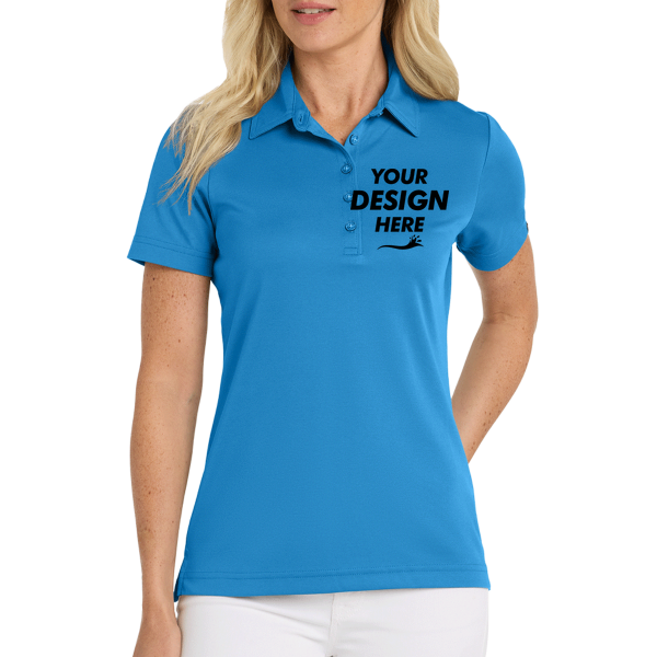 Travis Mathew Women's Oceanside Solid Polo, Classic Blue, Front view, Mockup