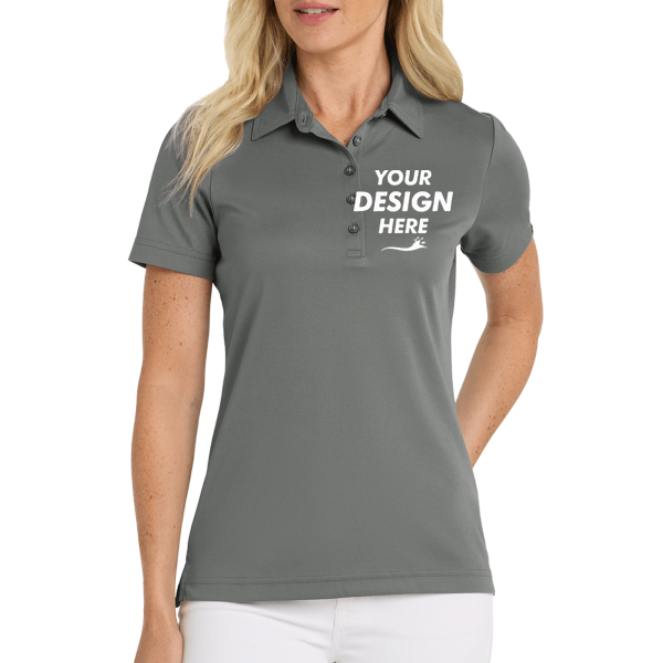 Travis Mathew Women's Oceanside Solid Polo, Quiet Shade Grey, Front view, Mockup