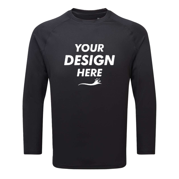 TriDri Unisex Panelled Long Sleeve Tech T-Shirt, Black, Front view, Mockup