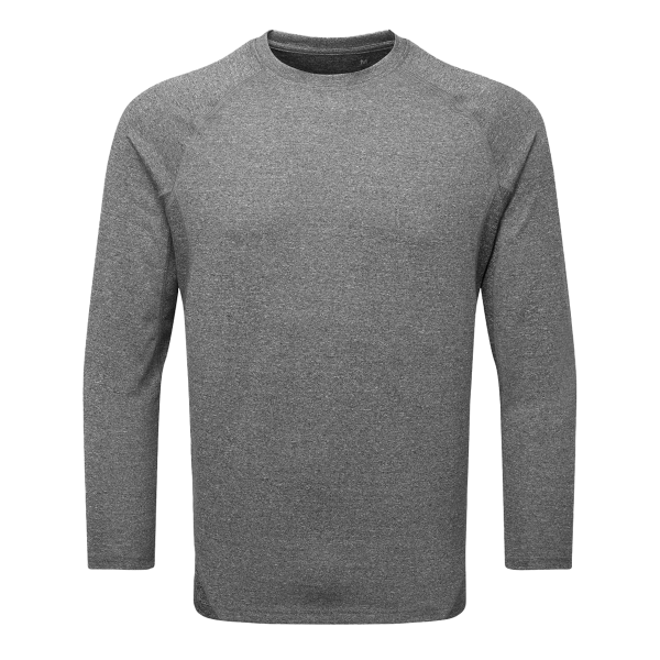 TriDri Unisex Panelled Long Sleeve Tech T-Shirt, Black Melange, Front view