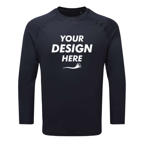 TriDri Unisex Panelled Long Sleeve Tech T-Shirt, French Navy, Front view, Mockup