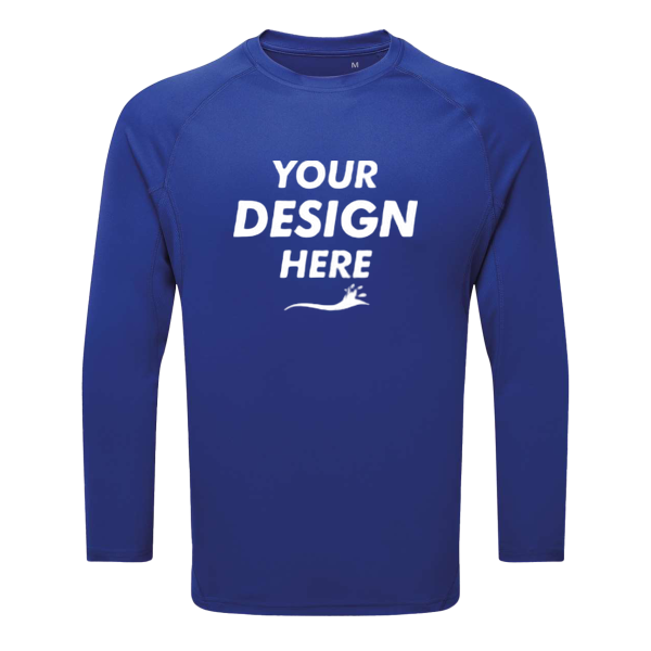 TriDri Unisex Panelled Long Sleeve Tech T-Shirt, Royal, Front view, Mockup