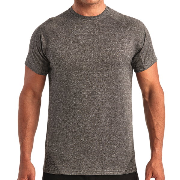 TriDri Unisex Panelled Tech T-Shirt, Black Melange, Front view