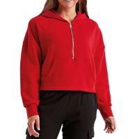 TriDri Women's Alice Half-Zip Hooded Sweatshirt, Fire Red, Front view