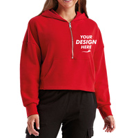 TriDri Women's Alice Half-Zip Hooded Sweatshirt, Fire Red, Front view, Mockup