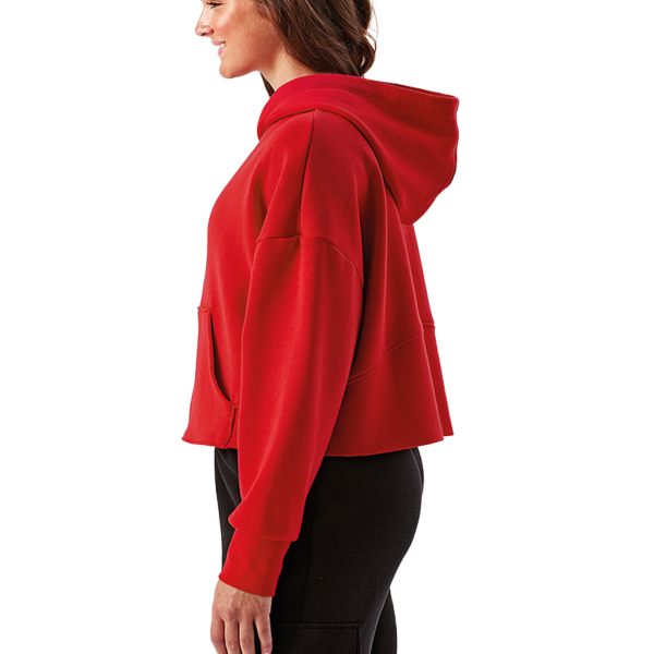 TriDri Women's Alice Half-Zip Hooded Sweatshirt, Fire Red, Left Sleeve view
