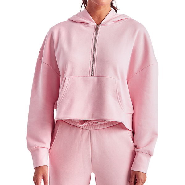 TriDri Women's Alice Half-Zip Hooded Sweatshirt, Light Pink, Front view