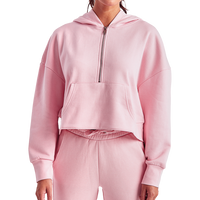 TriDri Women's Alice Half-Zip Hooded Sweatshirt, Light Pink, Front view