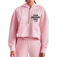 TriDri Women's Alice Half-Zip Hooded Sweatshirt, Light Pink, Front view, Mockup