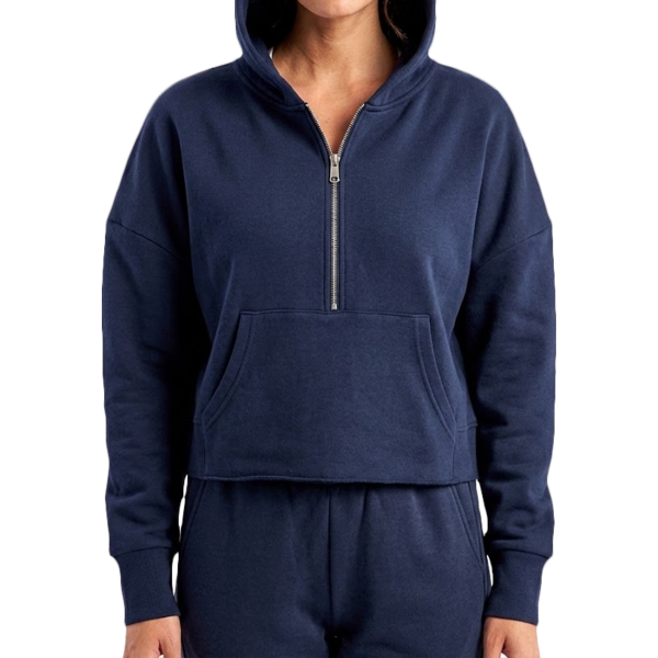 TriDri Women's Alice Half-Zip Hooded Sweatshirt, Navy, Front view
