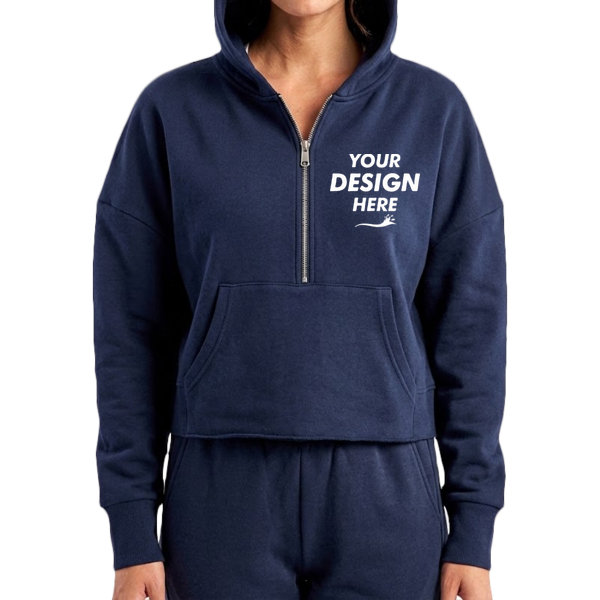 TriDri Women's Alice Half-Zip Hooded Sweatshirt, Navy, Front view, Mockup