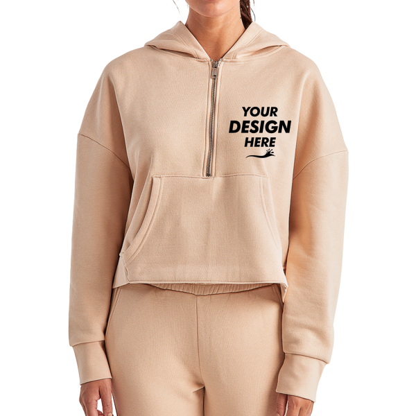 TriDri Women's Alice Half-Zip Hooded Sweatshirt, Nude, Front view, Mockup