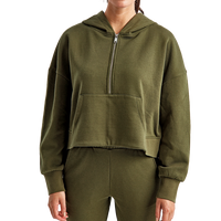 TriDri Women's Alice Half-Zip Hooded Sweatshirt, Olive, Front view
