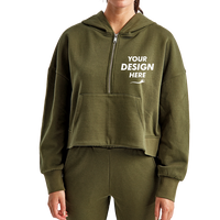 TriDri Women's Alice Half-Zip Hooded Sweatshirt, Olive, Front view, Mockup