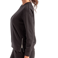 TriDri Women's Billie Side-Zip Crewneck Sweatshirt, Black, Left Sleeve view