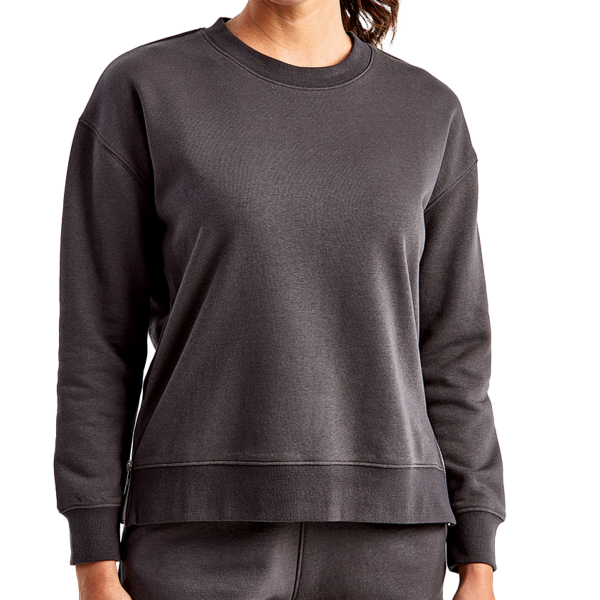 TriDri Women's Billie Side-Zip Crewneck Sweatshirt, Charcoal, Front view