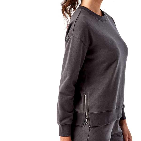 TriDri Women's Billie Side-Zip Crewneck Sweatshirt, Charcoal, Right Sleeve view