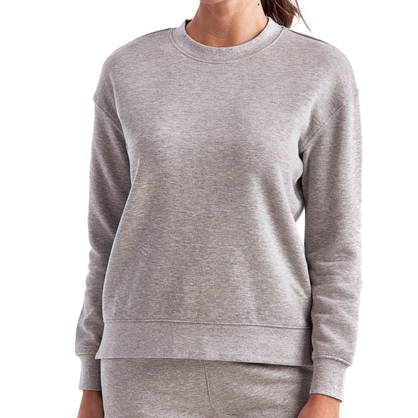 TriDri Women's Billie Side-Zip Crewneck Sweatshirt, Heather Grey, Front view