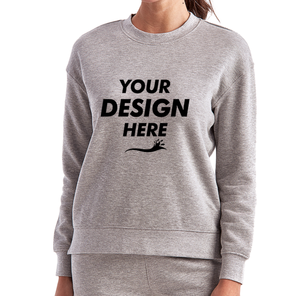 TriDri Women's Billie Side-Zip Crewneck Sweatshirt, Heather Grey, Front view, Mockup
