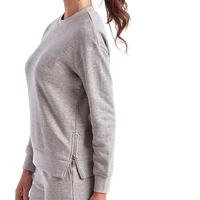 TriDri Women's Billie Side-Zip Crewneck Sweatshirt, Heather Grey, Left Sleeve view