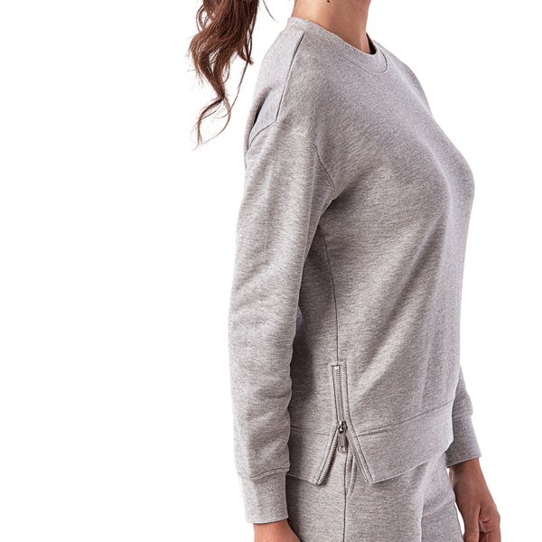 TriDri Women's Billie Side-Zip Crewneck Sweatshirt, Heather Grey, Right Sleeve view