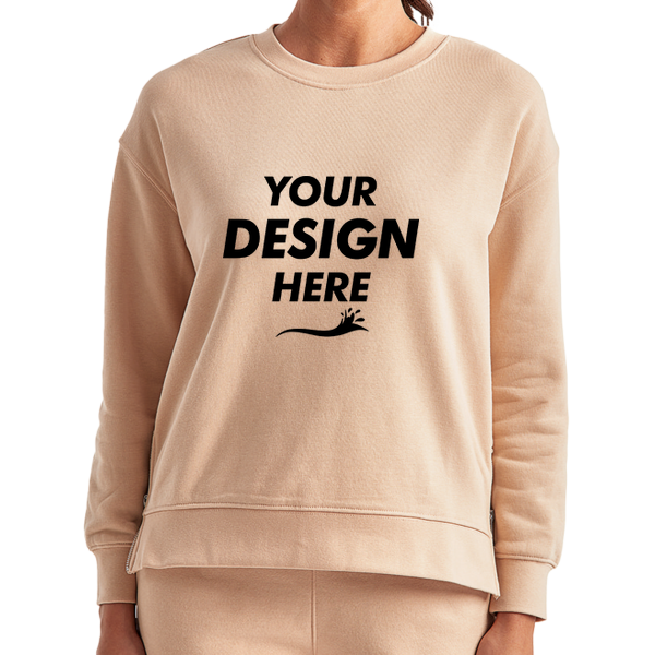 TriDri Women's Billie Side-Zip Crewneck Sweatshirt, Nude, Front view, Mockup