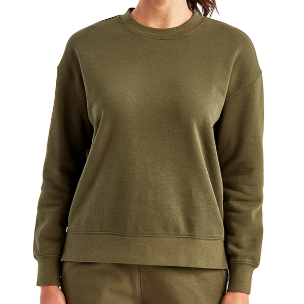 TriDri Women's Billie Side-Zip Crewneck Sweatshirt, Olive, Front view
